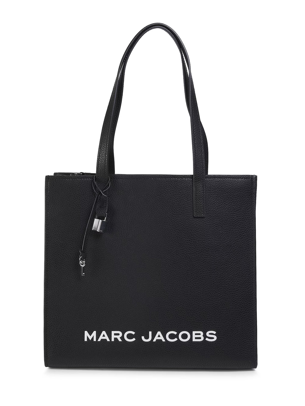 Marc Jacobs Grind leather tote bag with sturdy handles and spacious interior, in black leather, designed for everyday use.