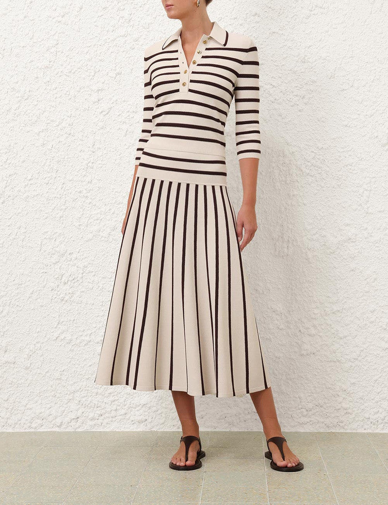 Zimmermann Illuminate Stripe Midi Skirt for women, featuring a stylish striped pattern and flowing midi length.