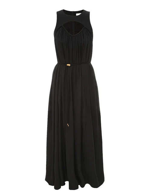 Black Zimmermann Balance Swing Maxi Dress for women, flowing design with tiered layers, casual-chic style.
