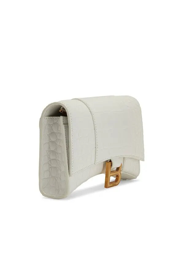 Optic white Balenciaga Women's Hourglass Wallet On Chain bag with chain strap, stylish women's handbag, elegant accessory for everyday use