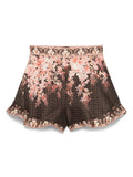 Women’s Zimmermann printed linen blend shorts, lightweight summer apparel with floral design, casual fit, in natural fabric.