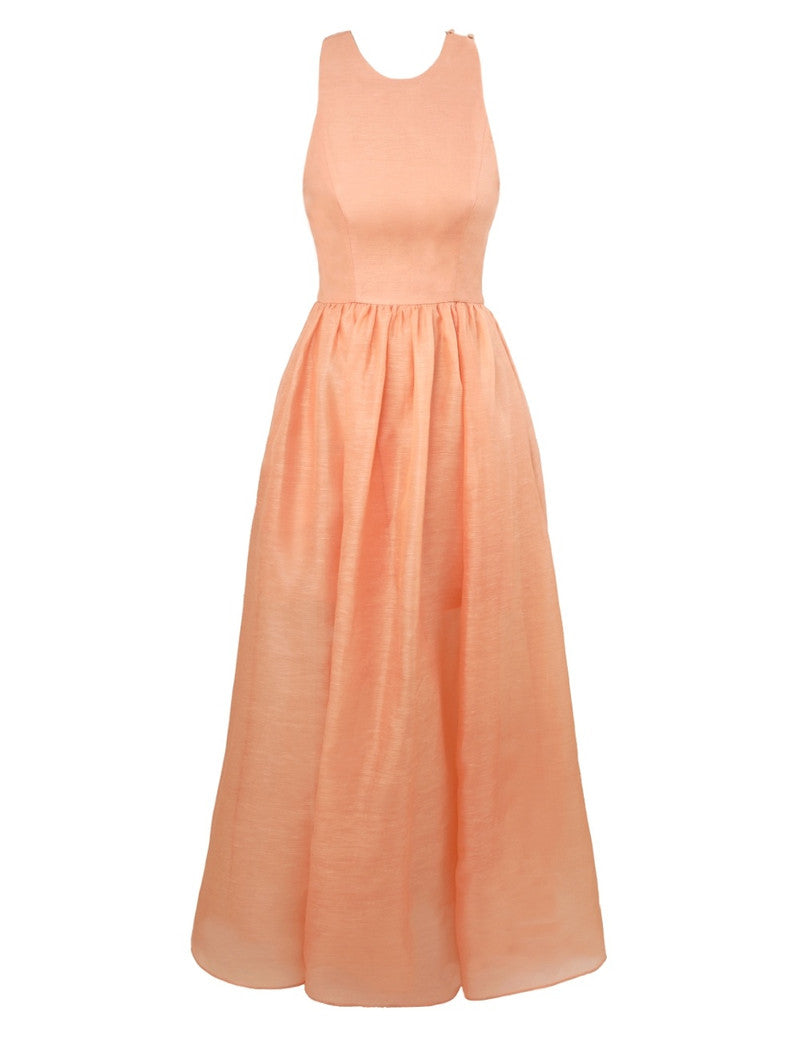 Zimmermann Illuminate Racer Maxi Dress for women, featuring a sleek, fitted silhouette in lightweight fabric, perfect for elegant occasions.
