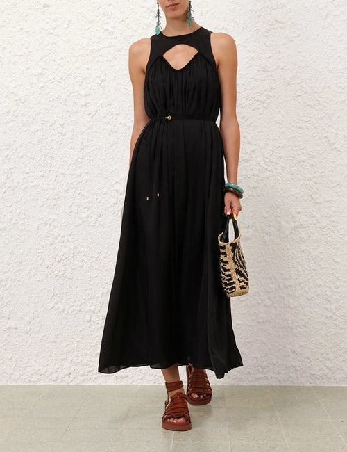 Black Zimmermann Balance Swing Maxi Dress for women, flowing fabric and elegant design, perfect for casual or formal occasions