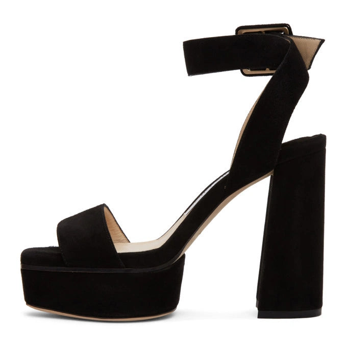 Black velvet Jimmy Choo Holly 120 platform sandals for women, stylish high heels with ankle straps and sleek design.