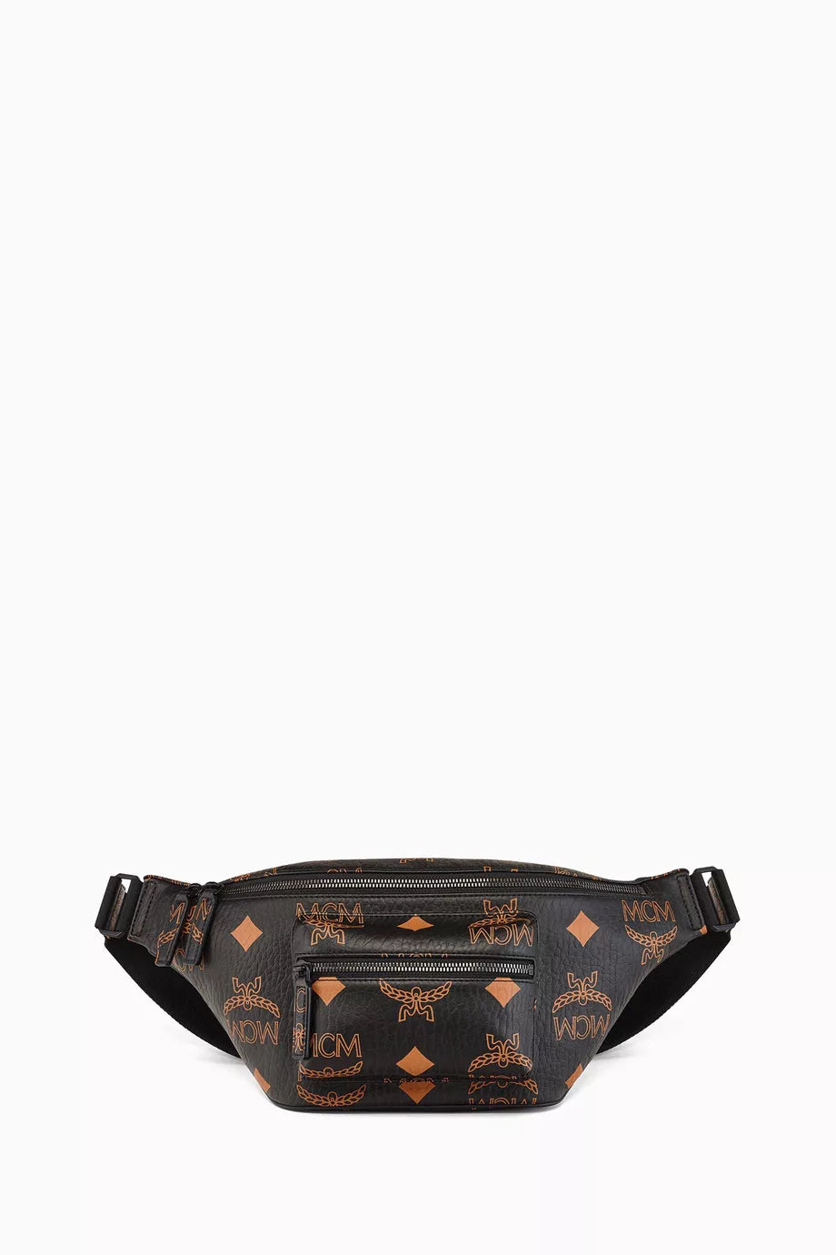 Black MCM Fursten belt bag for women featuring a sleek design and adjustable strap, perfect for stylish everyday wear.