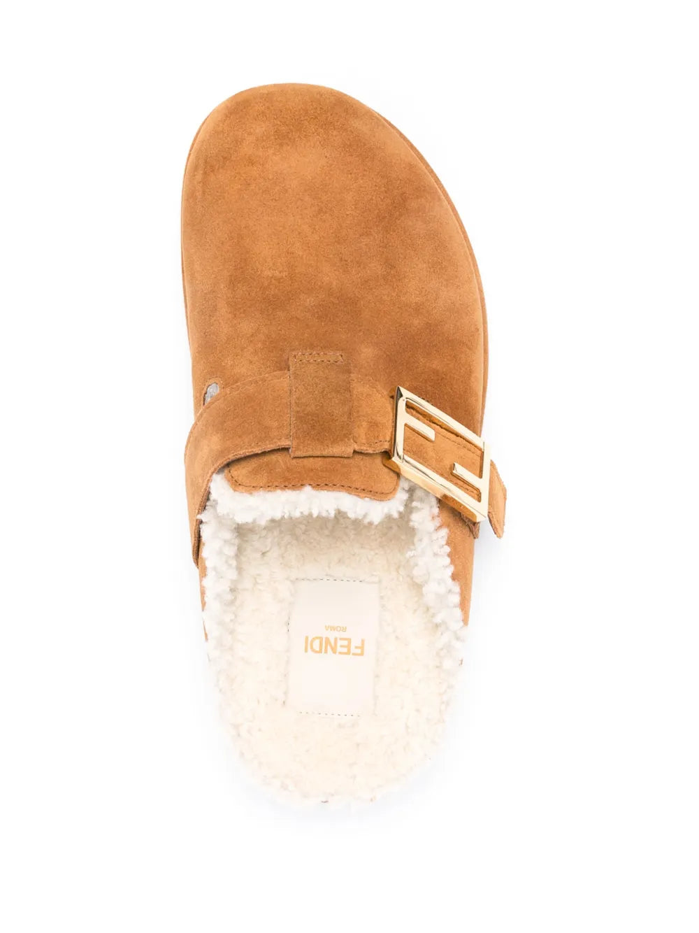 Fendi Feel Suede Slippers for women, soft beige suede with slip-on design, stylish and comfortable footwear.