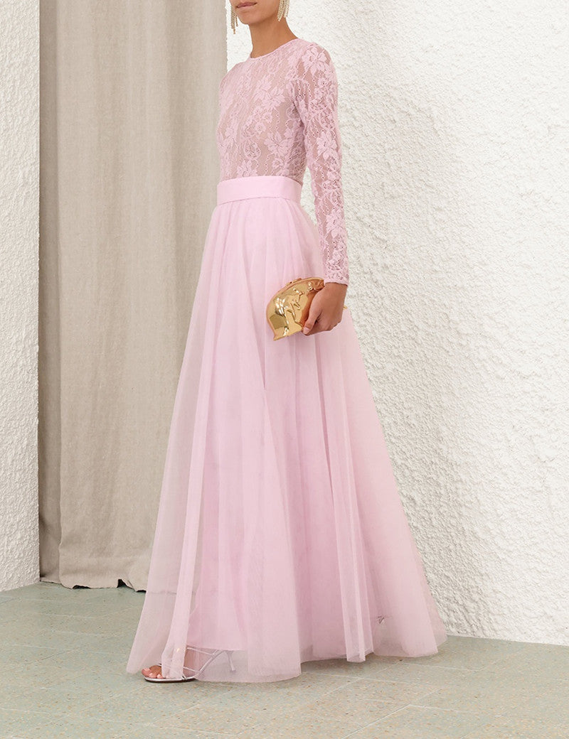Zimmermann women’s tulle skirt in soft pastel, featuring layered fabric and a flowy silhouette, perfect for elegant fashion.