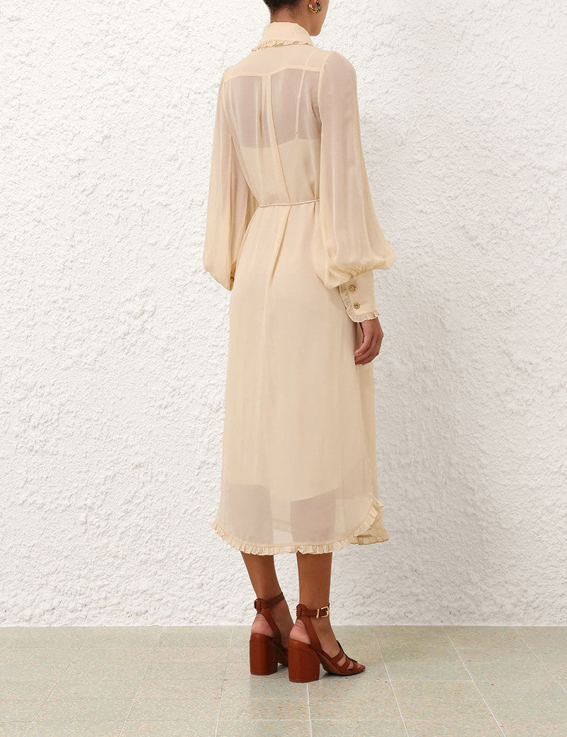 Zimmermann Ruffle Midi Dress for women, featuring a flowing design with ruffle details, perfect for elegant summer occasions.