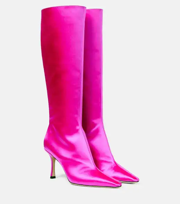 Jimmy Choo Agathe 85 Fuchsia Satin Knee-high Boots
