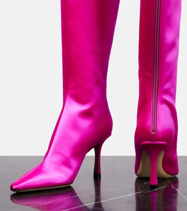 Jimmy Choo Agathe 85 Fuchsia Satin Knee-high Boots