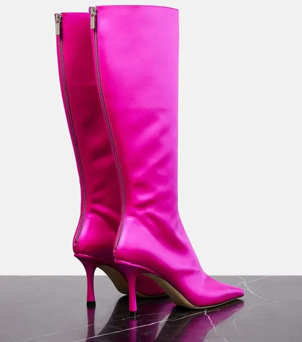 Jimmy Choo Agathe 85 Fuchsia Satin Knee-high Boots
