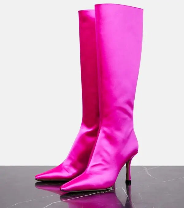 Jimmy Choo Agathe 85 Fuchsia Satin Knee-high Boots