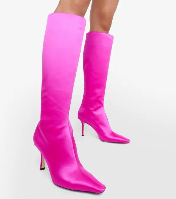 Jimmy Choo Agathe 85 Fuchsia Satin Knee-high Boots