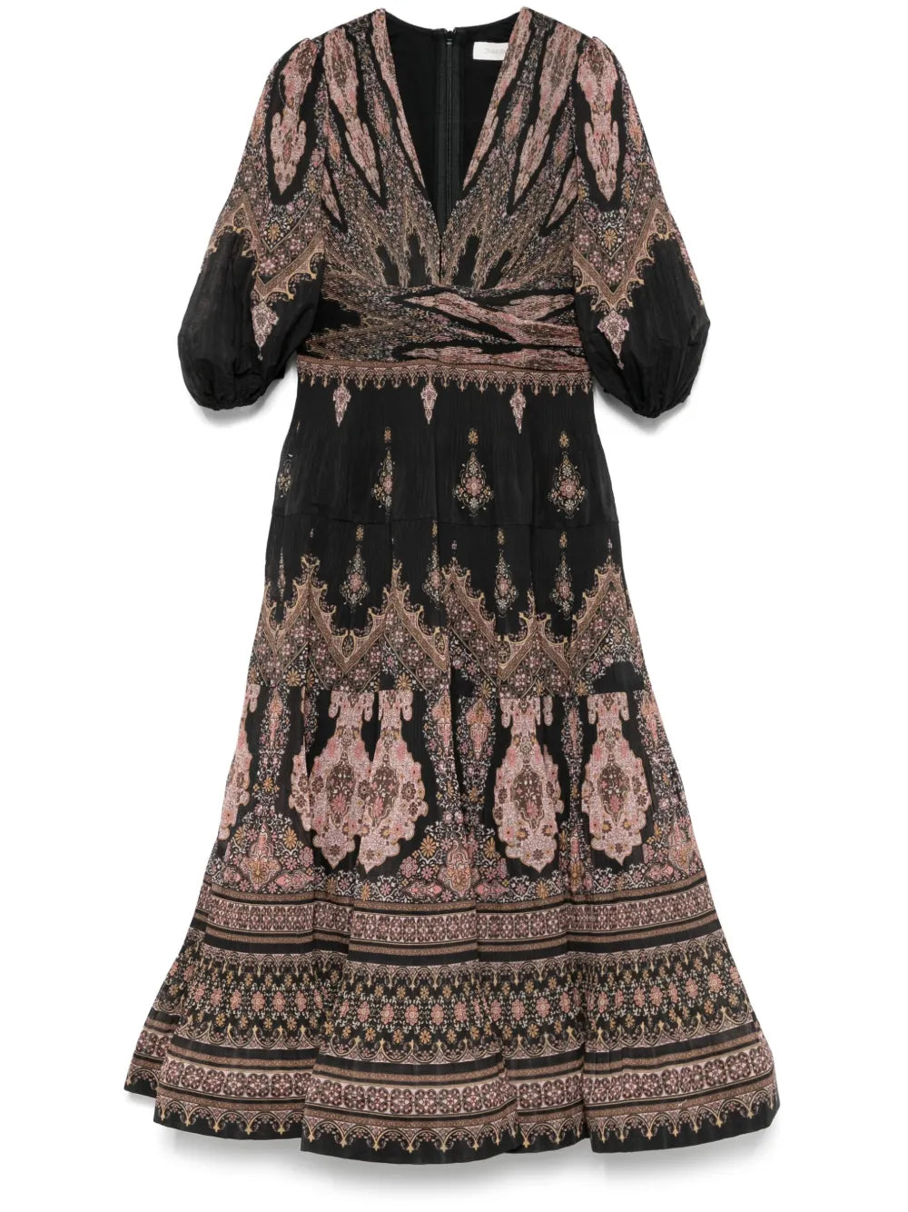 Zimmermann pleated midi dress for women, featuring a flowy fabric, high waist, and elegant design in natural light.