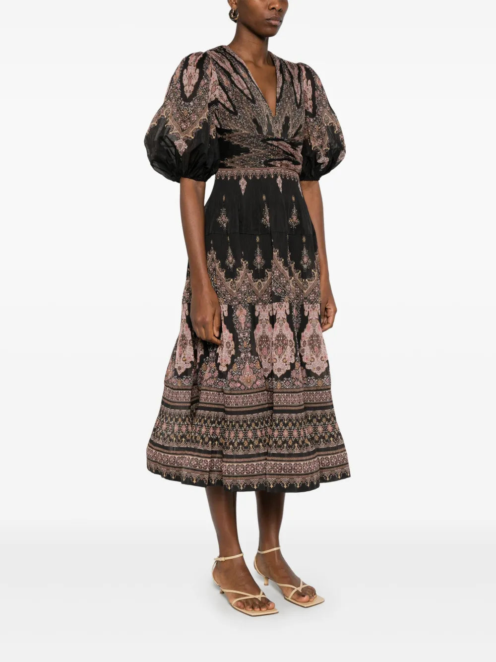 Zimmermann pleated midi dress for women, featuring a flowy design with a fitted waist and elegant pleats, ideal for stylish occasions.