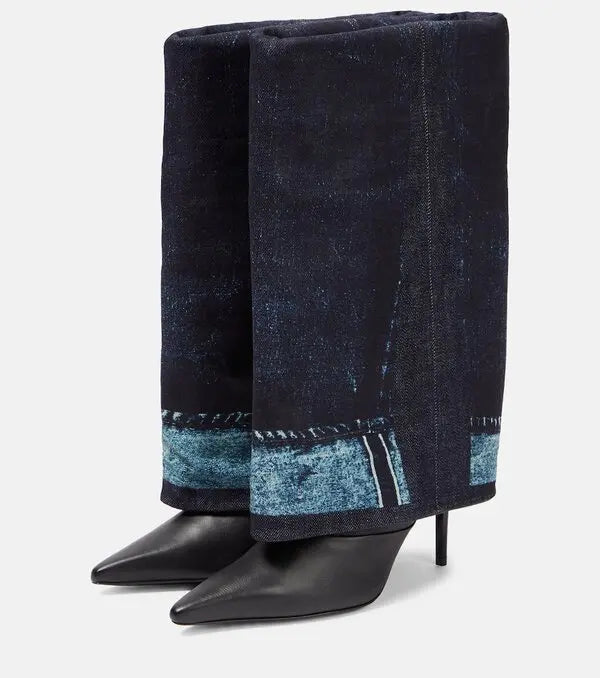 Jimmy Choo x Jean Paul Gaultier Leather and Denim Boots