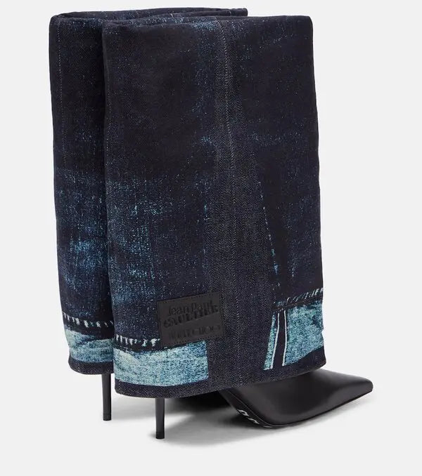 Jimmy Choo x Jean Paul Gaultier Leather and Denim Boots