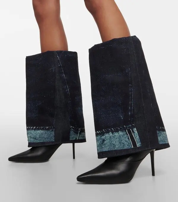 Jimmy Choo x Jean Paul Gaultier Leather and Denim Boots