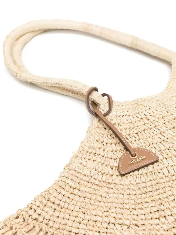 Natural beige Cult Gaia Lucia Raffia tote bag for women, showcasing woven raffia design with sturdy handles.