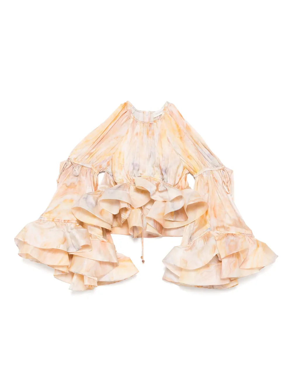 Zimmermann Balance Flounce Blouse for women, featuring ruffled details and lightweight fabric, stylishly displayed on a model.