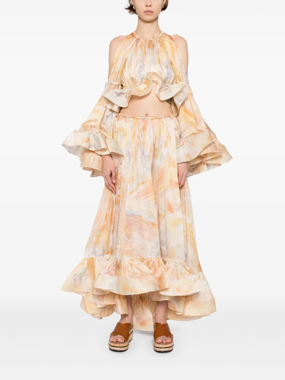 Zimmermann Balance Flounce Blouse for women, featuring lightweight fabric and feminine ruffle details, stylish and comfortable.