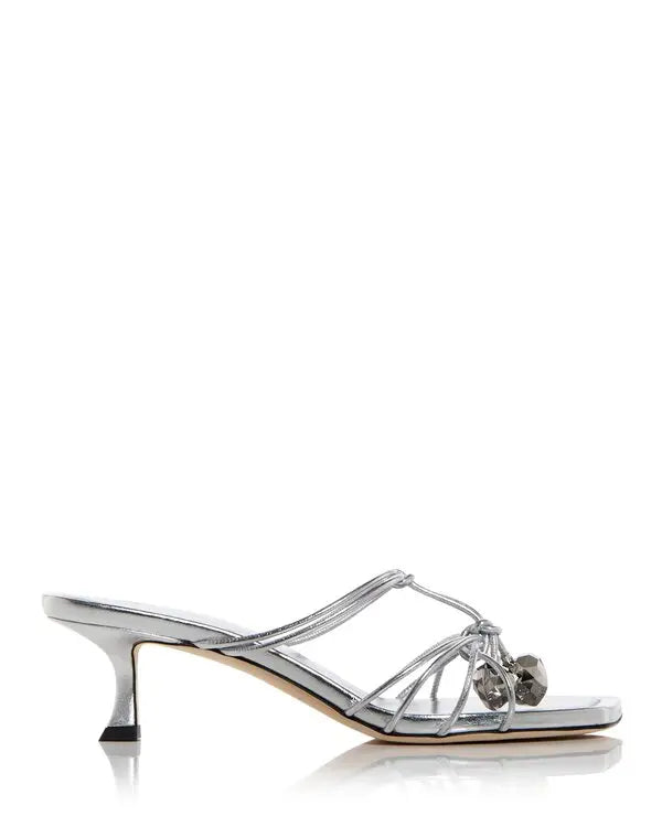 Silver Jimmy Choo Jemma 50mm women’s pumps with elegant straps and pointed toe, perfect for formal occasions.
