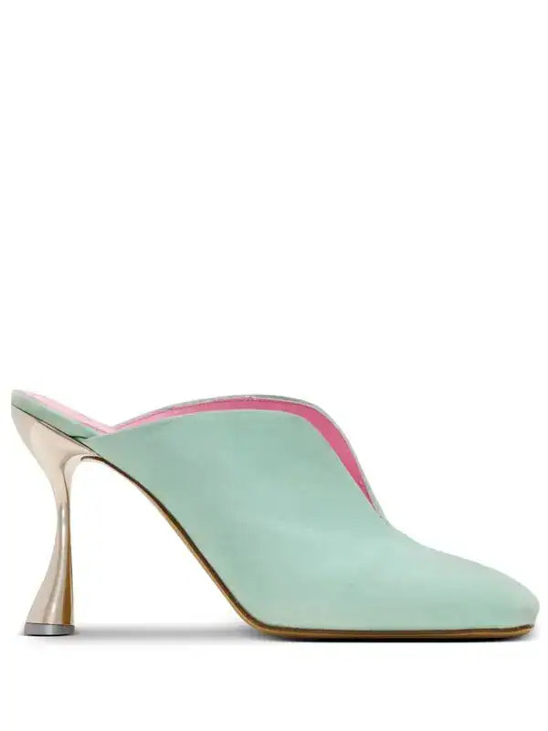 Balmain Suede Square-Toe Mule Heels – Mint