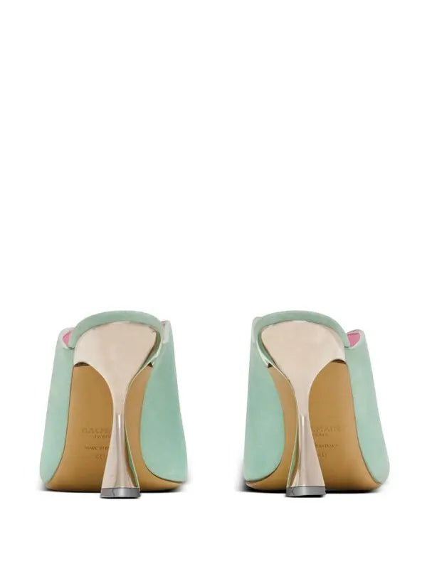 Balmain Suede Square-Toe Mule Heels – Mint