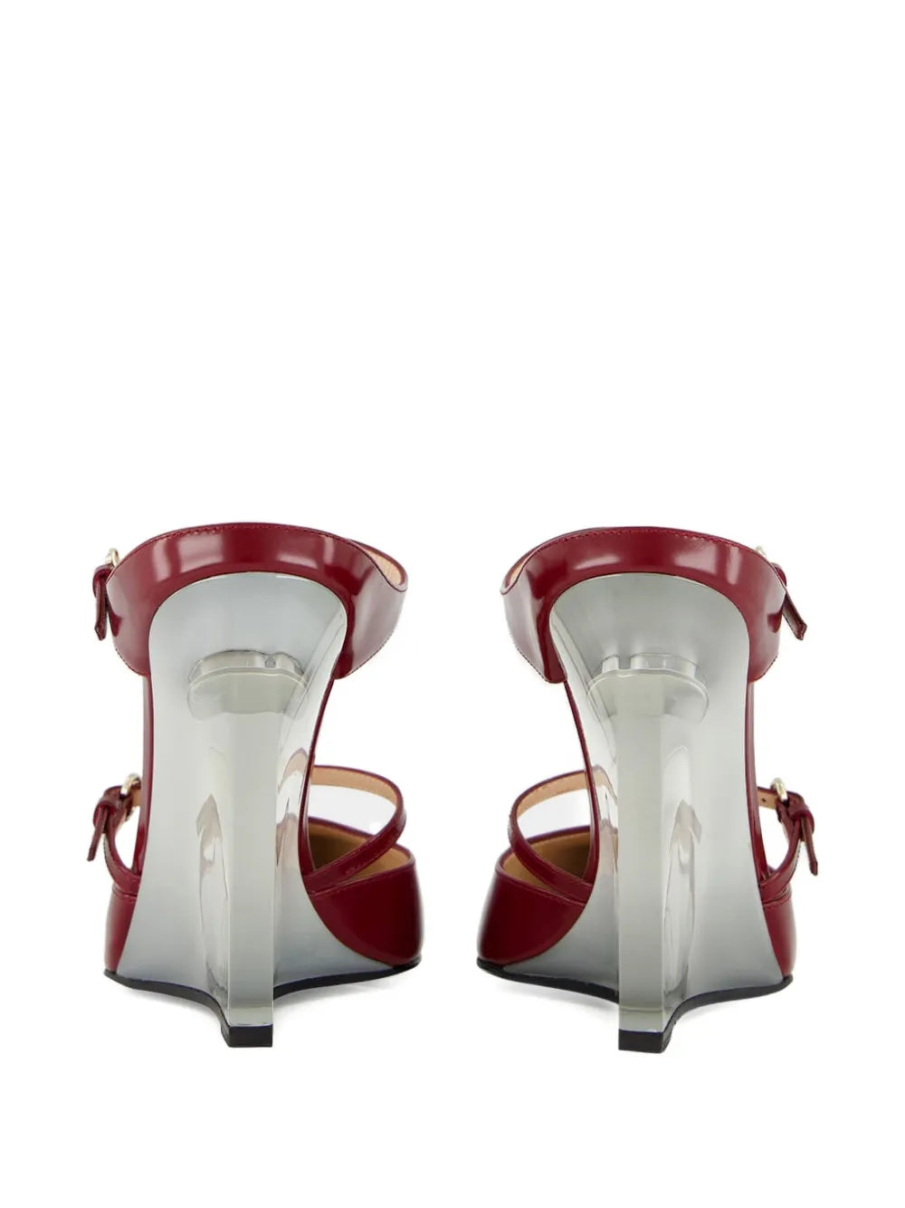 Gucci Christy Leather Wedge Mules for women, stylish beige slip-on shoes with chunky heels and sleek design.