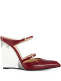 Gucci Christy leather wedge mules for women, stylish beige slip-on shoes with chunky heel and smooth leather finish.