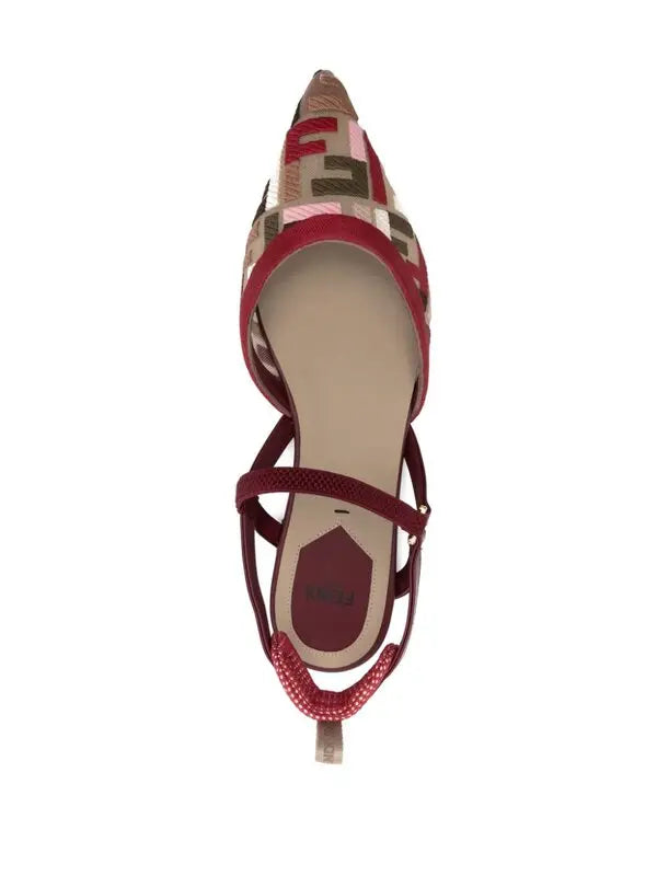 Red Fendi Colibrì Lite ballerina shoes for women featuring sleek design and elegant style, shown on a white background.