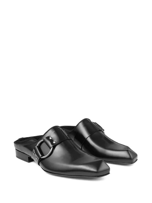 Black leather Jimmy Choo Prism Mule men's shoes with sleek design and slip-on style.