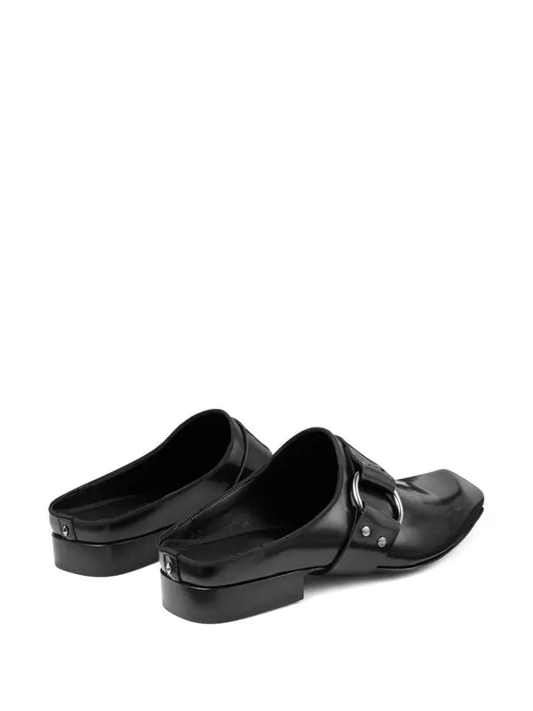 Black leather Jimmy Choo Prism Mule men's shoes featuring sleek design and comfortable slip-on style.