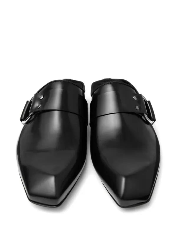 Black leather Jimmy Choo Prism Mule men's shoes with sleek slip-on design and minimalist style.