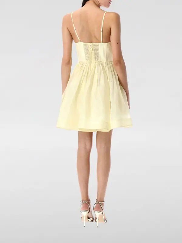 Yellow Zimmermann Illuminate V-neck mini dress for women, stylish and elegant with a fitted silhouette and V-neckline.