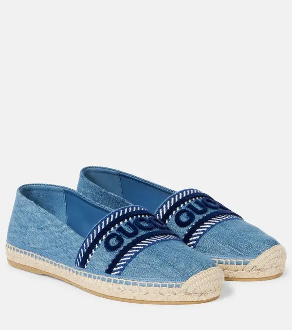 Gucci Logo Band Denim Espadrille Flats