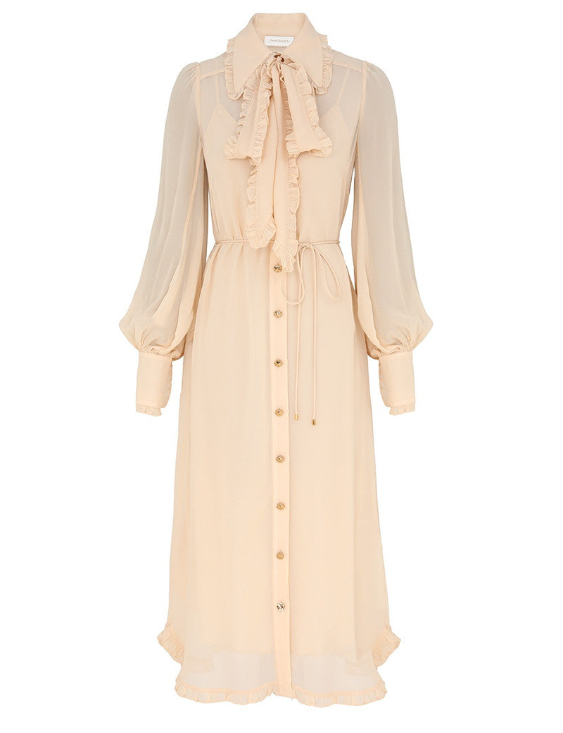 Zimmermann Ruffle Midi Dress for women, featuring flowy fabric and ruffled details, perfect for elegant summer occasions.