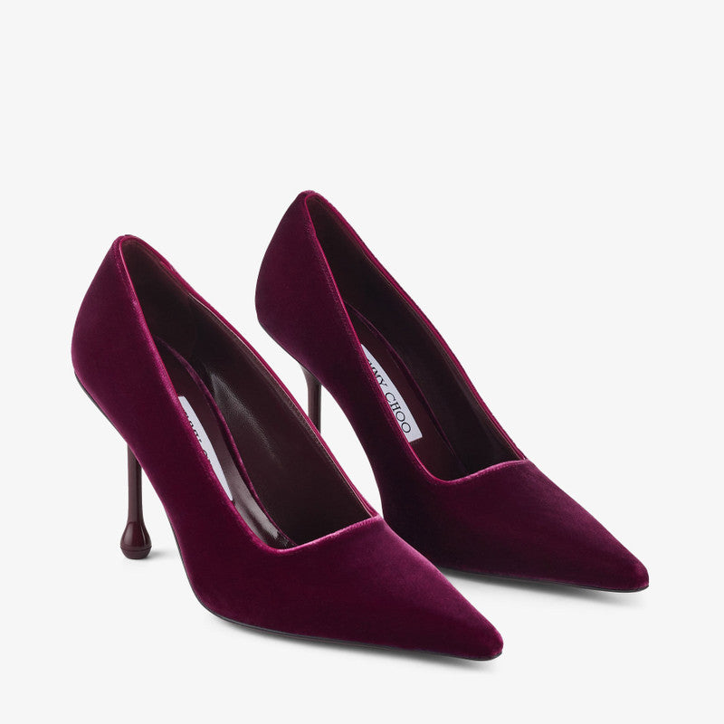 Jimmy Choo Lxia 95 Boysenberry velvet pumps for women, featuring a sleek design and elegant velvet finish.