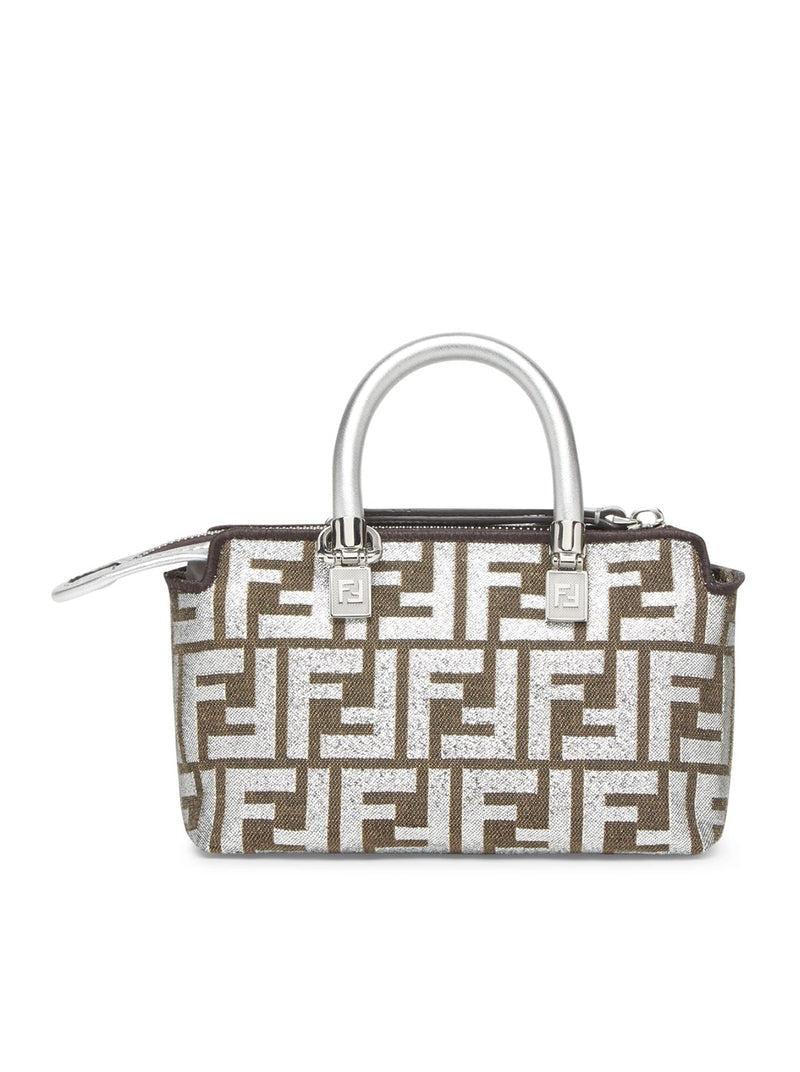 Fendi By The Way Mini Boston Bag for women, stylish designer handbag with structured shape and top handle, in beige leather.
