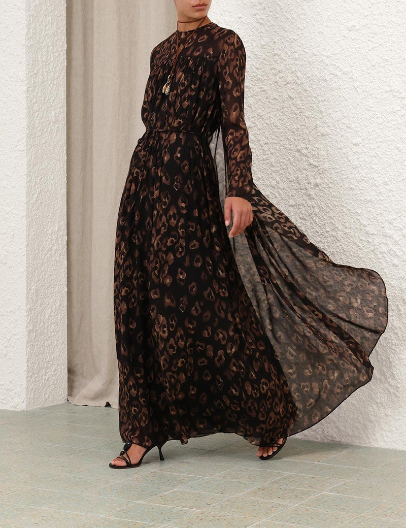 Zimmermann Illuminate Batwing Gown for women, flowing silk dress with batwing sleeves, elegant evening wear in soft pastel color.