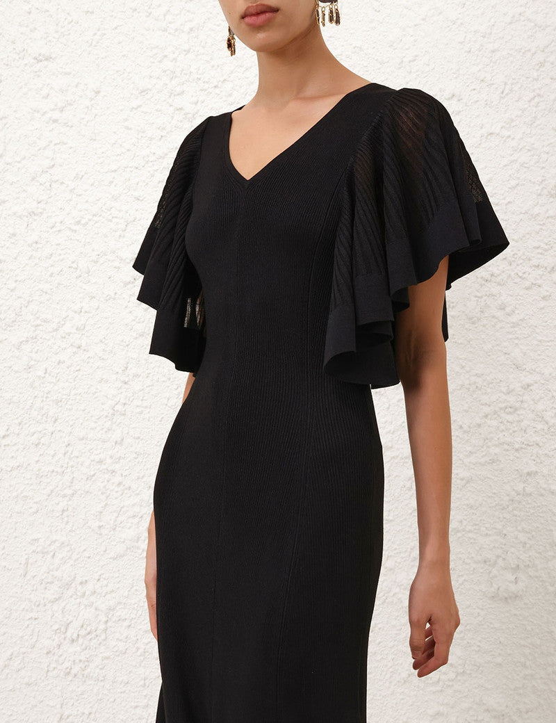 Zimmermann Illuminate pleated frill maxi dress for women, featuring flowing fabric and elegant design details.