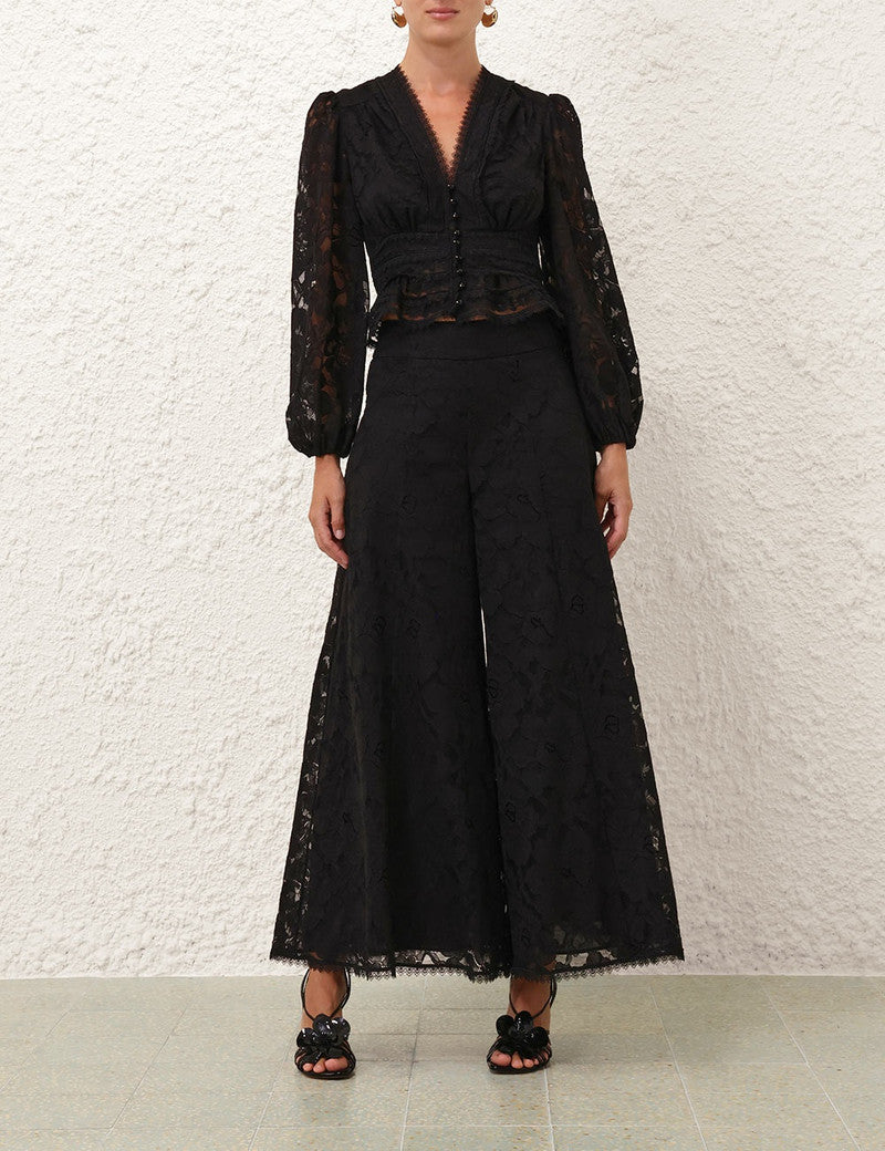 Zimmermann Illuminate Lace Culotte for women, featuring delicate lace fabric and a relaxed fit, styled on a model.