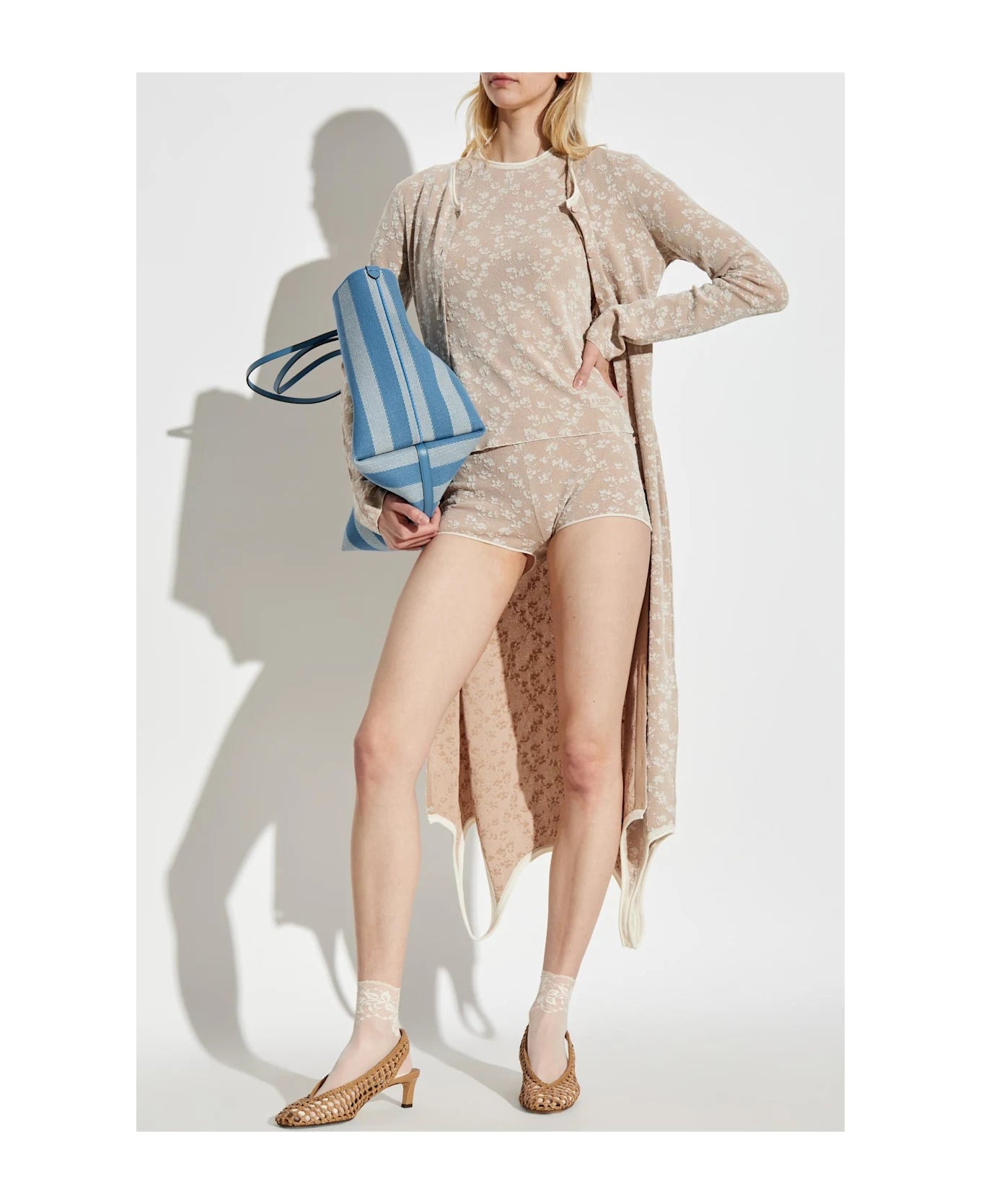 Brown Viscose Jacquard T-shirt