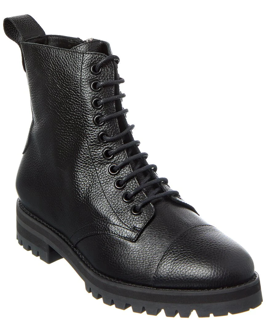 Jimmy Choo Halden black pebbled leather combat boots for women, featuring rugged design and lace-up style.