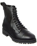 Jimmy Choo Halden black pebbled leather combat boots for women, featuring rugged design and lace-up style.