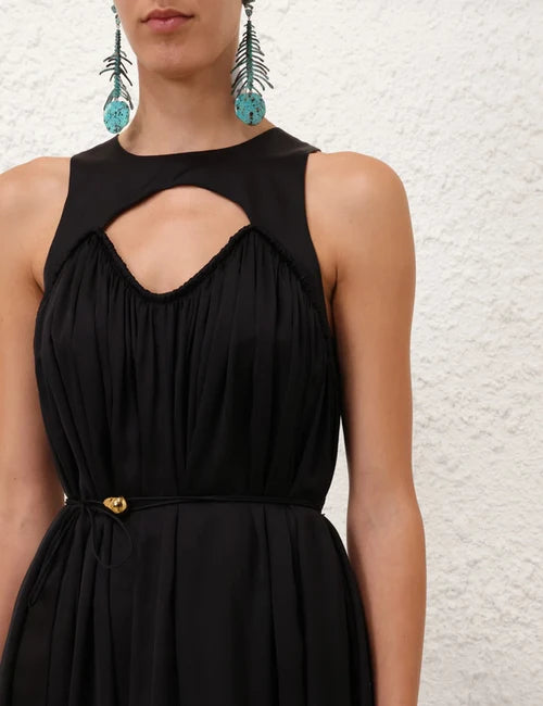 Black Zimmermann Balance Swing Maxi Dress for women, flowing silhouette, sleeveless design, suitable for casual or semi-formal wear.