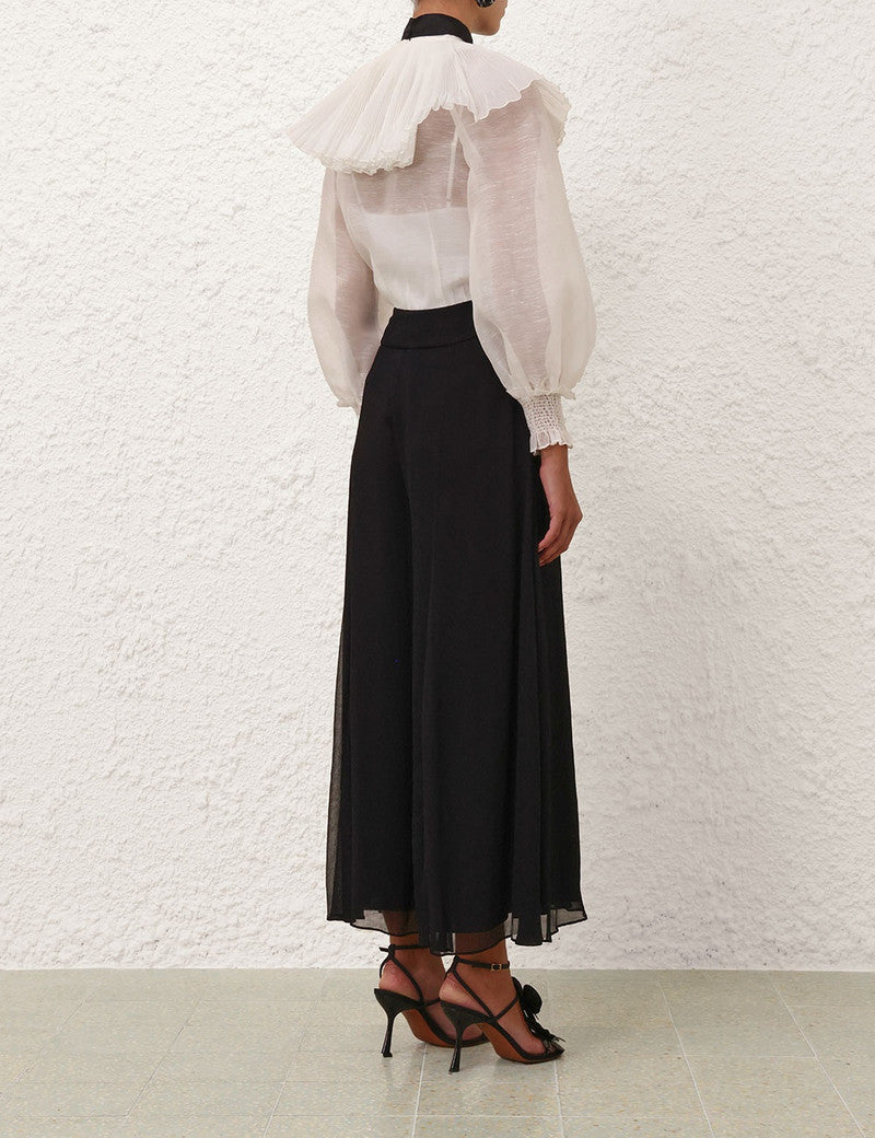 Zimmermann Illuminate Pierrot Shirt for women, stylish white blouse with ruffled details and button front, casual elegant women's apparel.