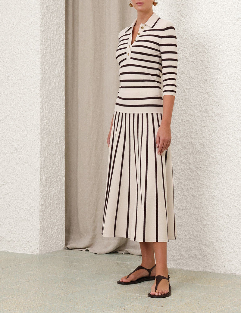 Zimmermann Illuminate Stripe Midi Skirt for women, featuring a stylish striped design and midi length, perfect for chic, casual wear.
