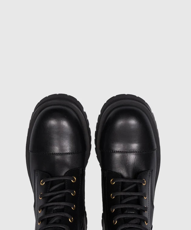Balmain Monogram Buckle Leather Combat Boots