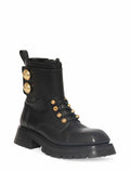 Women Balmain Military Button Leather Combat Boots with metal buttons and rugged sole, stylishly designed for durability and fashion.